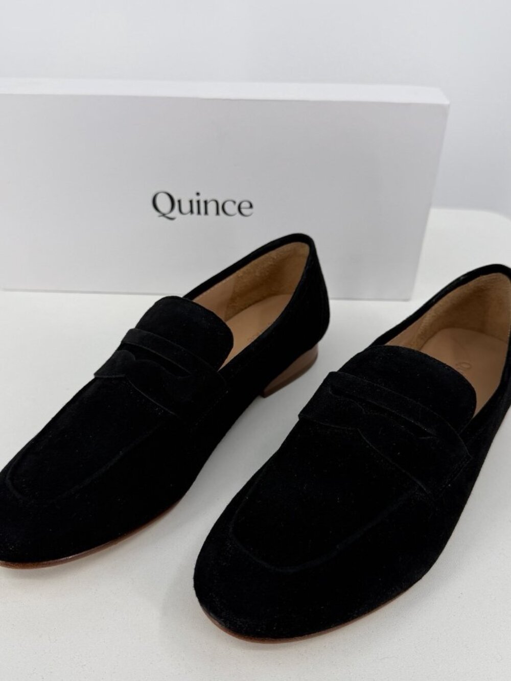 Quince Black Italian Suede Penny Loafer Flats size 6